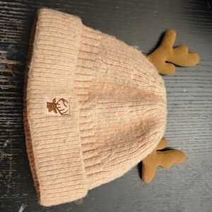 Wool antler winter beanie cap light pink